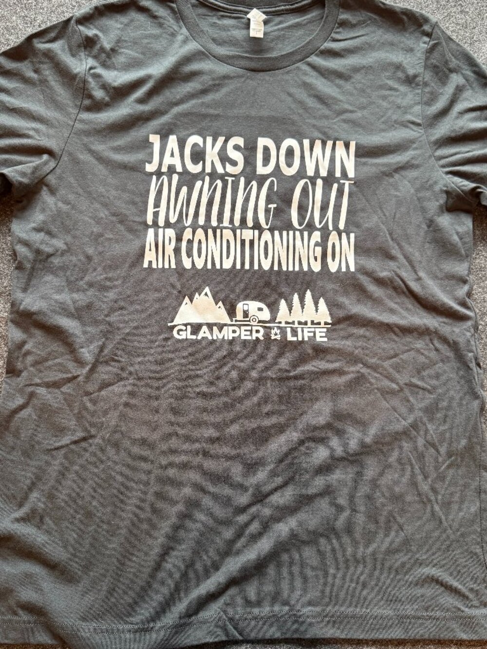 Glamper Life Jacks Down Awning Out AC On Tee L